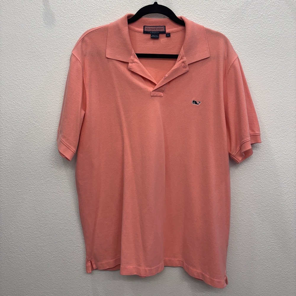 Vineyard Vines Shep & Ian Pink Polo 100% Cotton Short Sleeve Shirt Mens Size L